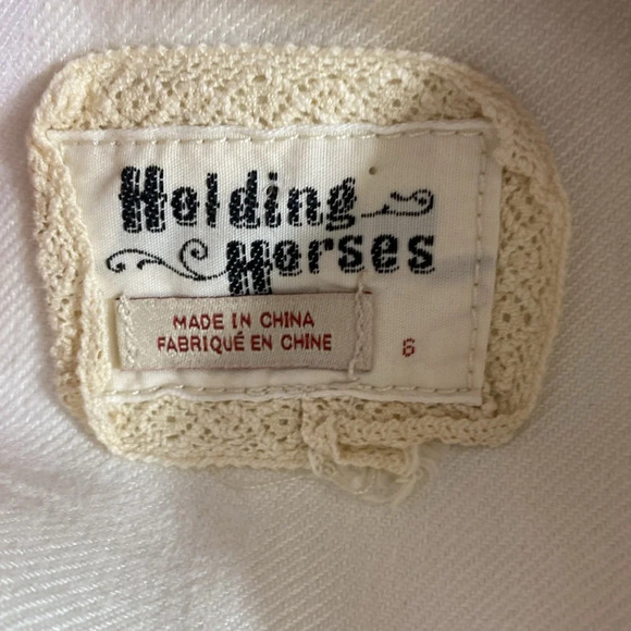 Anthropologie Holding Horses Frida Skirt Womens Sz 6 White Blue Colorblock Linen - Picture 10 of 13